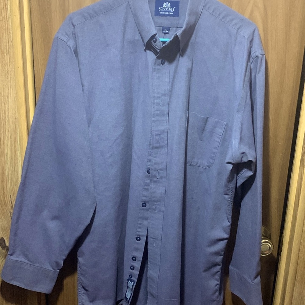 Stafford Wrinkle Free Oxford Dress Shirt Men’s 17.5  34 35 Long Sleeve Button